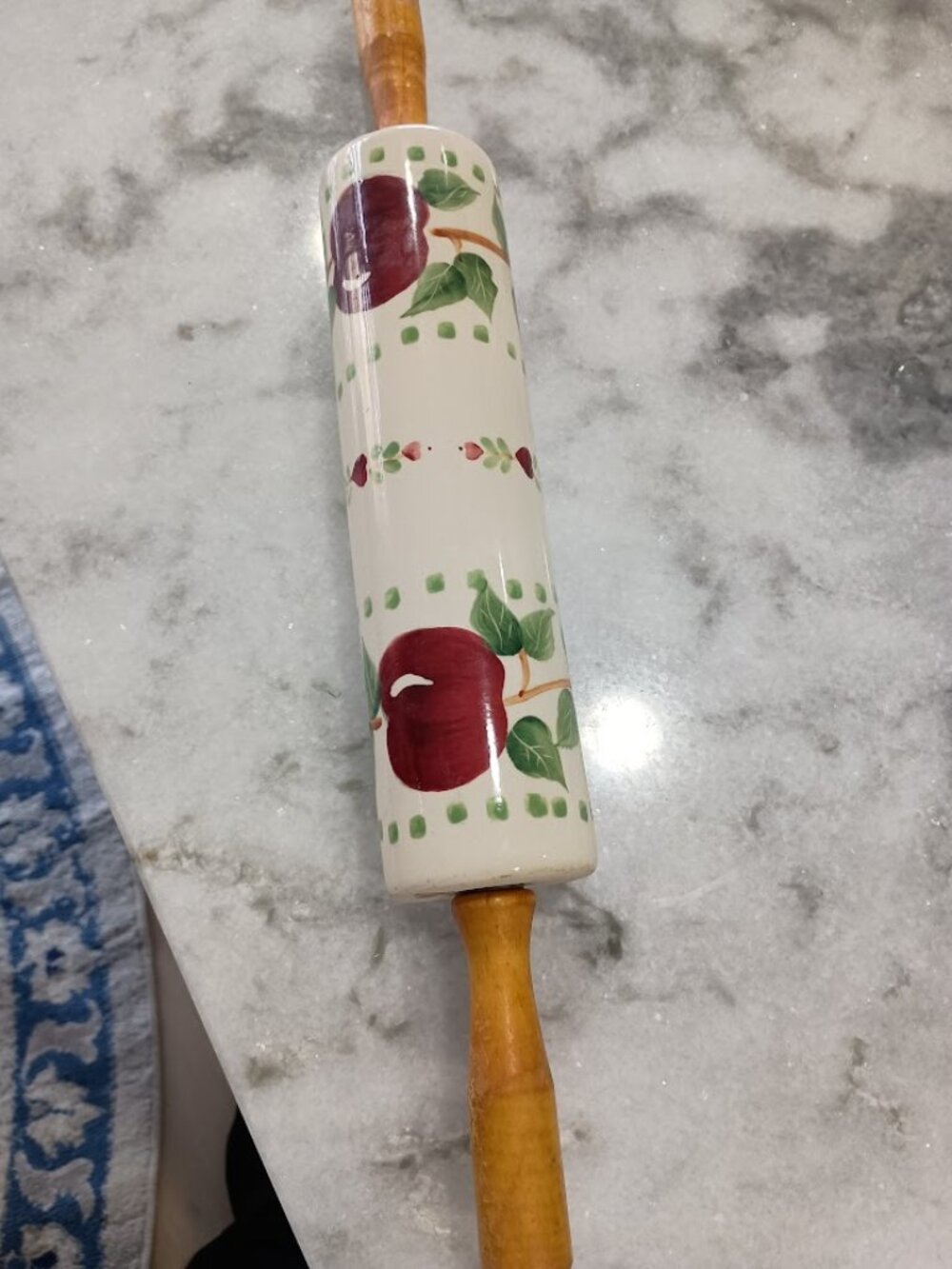 Apple Design Porcelain Rolling Pin with Wooden Handles
